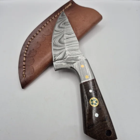 Handcrafted Damascus Steel Knife with Brown Handle - Picture 1 of 10
